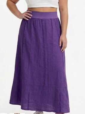 Beyond Capri Made in Italy Purple Linen Skirt Lagenlook Boho Chic Midi Resort L